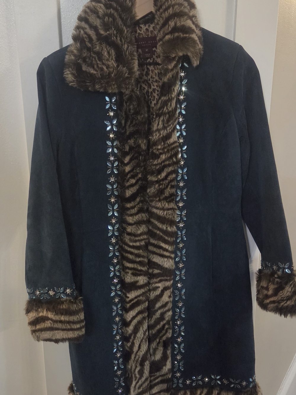 Vintage Margaret Godfrey Blue Suede Penny Lane Afghan Coat Size 8P.